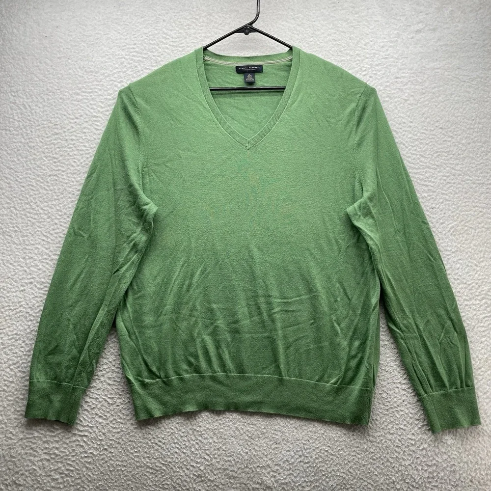 Banana Republic Sweater Mens‎ XL Luxury Blend Silk Cashmere Green V-Neck Preppy